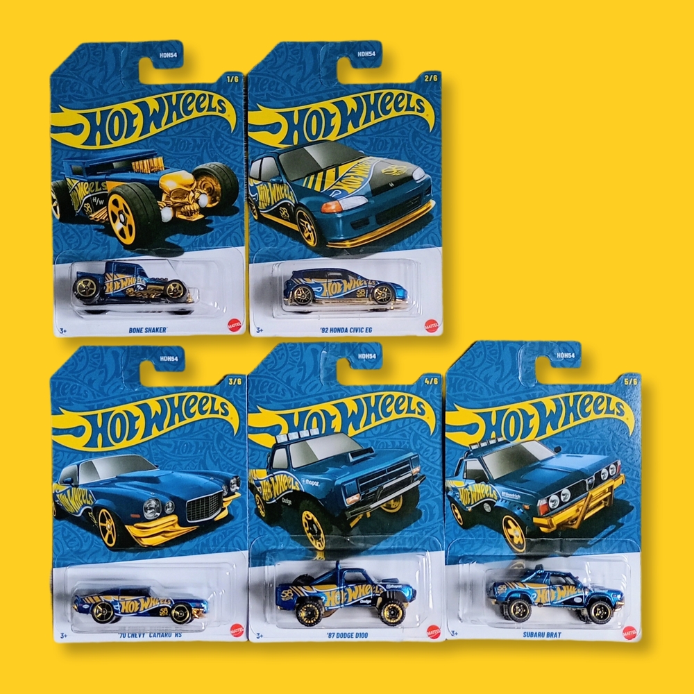 Highly Collectible! 2025 Hot Wheels 58th Anniversary Blue And Gold #1/6 To #5/6